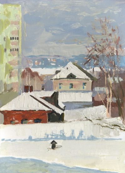 «Вид из окна мастерской». 2019 г. Картон, масло