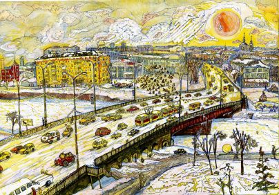 «Цирк у Московских ворот». 2018 г. Тушь, фломастеры, белила.