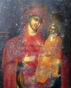 Тихвинская икона Божией Матери (без оклада). Фрагмент