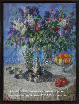 "Сирень и ландыши". Картон на оргалите, масло. 1994 г.