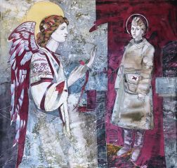 В.В. Олейникова. «Ангелом хранимые». 2020. Шелк, смешанная техника