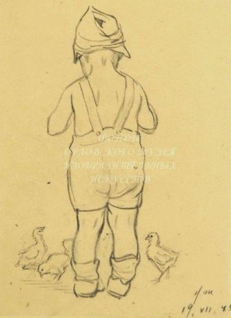 Ровесники. 1945. Угольный карандаш. 21х16,5 см. ОМИИ