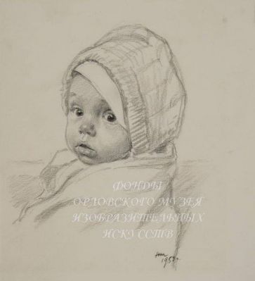 Кто там? 1953. Итальянский карандаш. 28х19 см. ОМИИ. Фрагмент