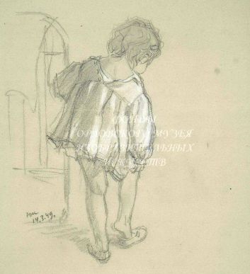 Утро. 1949. Карандаш, мел. 31 х 24 см. ОМИИ. Фрагмент