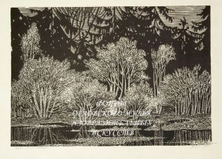 Весна. Вербы цветут. 1969. Линогравюра. 48х68. ОМИИ. Г-695.