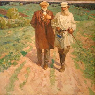 Хабленко М.С. «И.С.Тургенев и Л.Н.Толстой», 1968 г, х.м., 190х190