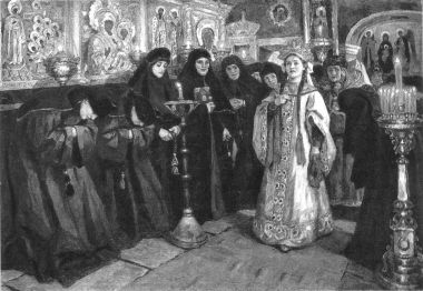           В.И. Суриков. Посещение царевной женского монастыря. 1912.  Холст, масло. 144х202. ГТГ