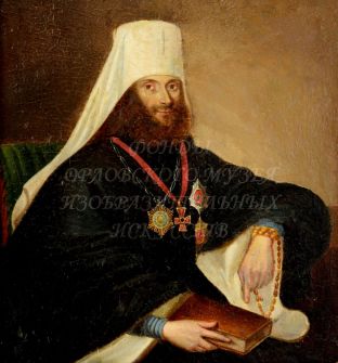 Неизвестный художник. Портрет митрополита Филарета (Дроздова). Первая треть XIX в.   Картон, масло. 22,5 х 17,5. ОМИИ. Инв. №: 644. Фрагмент.