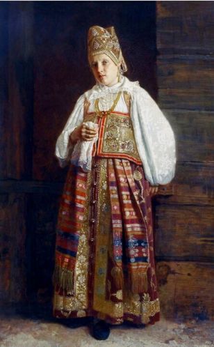   Курская мещанка в старинном костюме. 1871. Холст, масло. 107х67 см. Третьяковская галерея