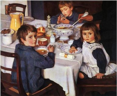За завтраком . 1914  ГТГ