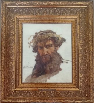 Г.Г. Мясоедов. Голова мужчины в венке из колосьев.  Середина 1880-х. Холст на картоне, масло. 33х28. ОМИИ