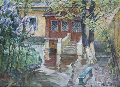           « Дворик Тургеневского музея. После дождя»,1968, холст, масло
