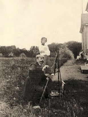 Я.М. Кругер с ученицей на этюдах в Заславье. Фото 1910 г.