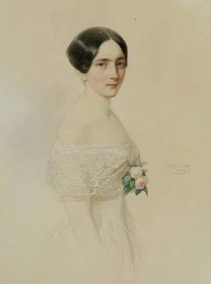 В.И. Гау. Портрет неизвестной. 1847. Бумага на картоне, акварель, белила. 26х20,5 см. ОМИИ